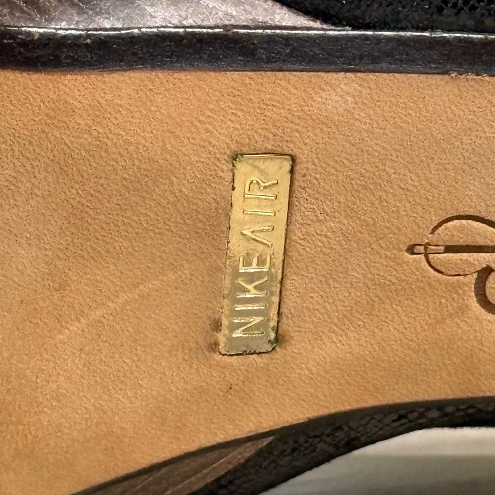 Cole Haan NikeAir Black Snake Embossed Platform Slingback Peep Toe Heels 5.5B‎